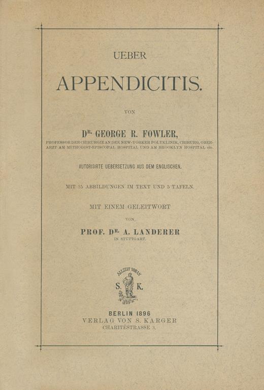 Book cover for Über Appendicitis: Autorisierte Übersetzung aus dem Englischen Mit einem Geleitwort von A. Landerer