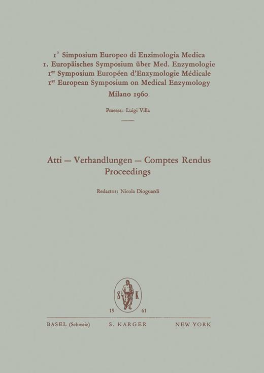 Book cover for Medical Enzymology: 1st European Symposium, Milano 1960