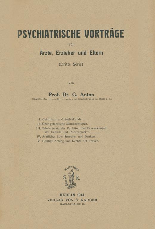 Book cover for Psychiatrische Vorträge für Ärzte, Erzieher und Eltern: Zweite Serie