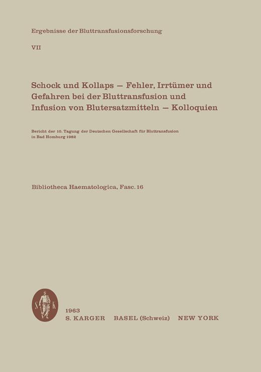 Book cover for Deutsche Gesellschaft für Bluttransfusion: 10. Tagung, Bad Homburg, 1962Ergebnisse der Bluttransfusionsforschung 7