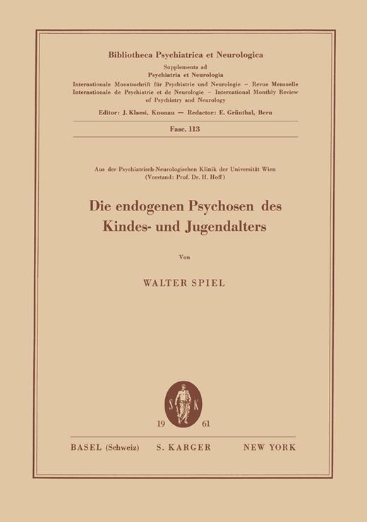 Book cover for Die endogenen Psychosen des Kindes- und Jugendalters