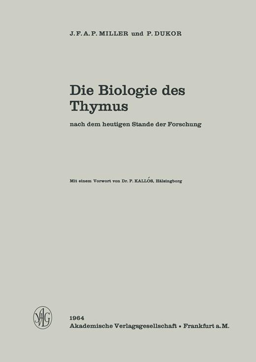 Book cover for Die Biologie des Thymus nach dem heutigen Stand der Forschung