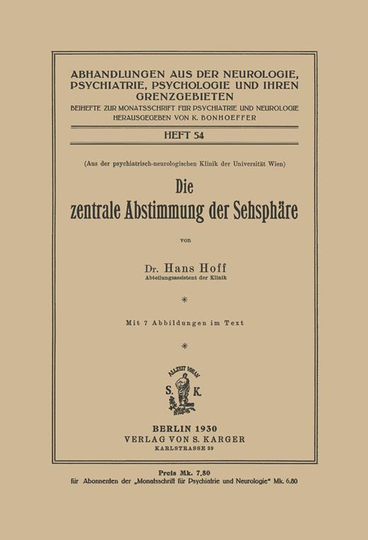 Book cover for Die zentrale Abstimmung der Sehsphäre