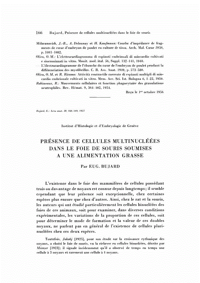 First page of PRÉSENCE DE CELLULES MULTINUCLÉÉES DANS LE FOIE DE SOURIS SOUMISES A UNE ALIMENTATION GRASSE