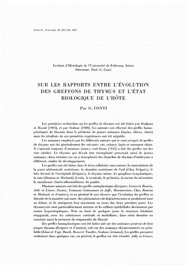 First page of SUR LES RAPPORTS ENTRE L’ÉVOLUTION DES GREFFONS DE THYMUS ET L’ÉTAT BIOLOGIQUE DE L’ΗÔTE