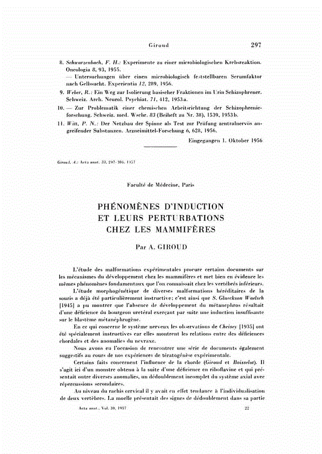 First page of PHÉNOMSPACENES D’lNDUCTION ET LEURS PERTURBATIONS CHEZ LES MAMMIFSPACERES