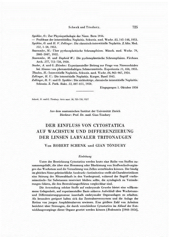 First page of DER EINFLUSS VON CYTOSTATICA AUF WACHSTUM UND DIFFERENZIERUNG DER LINSEN LARVALER TRITONAUGEN