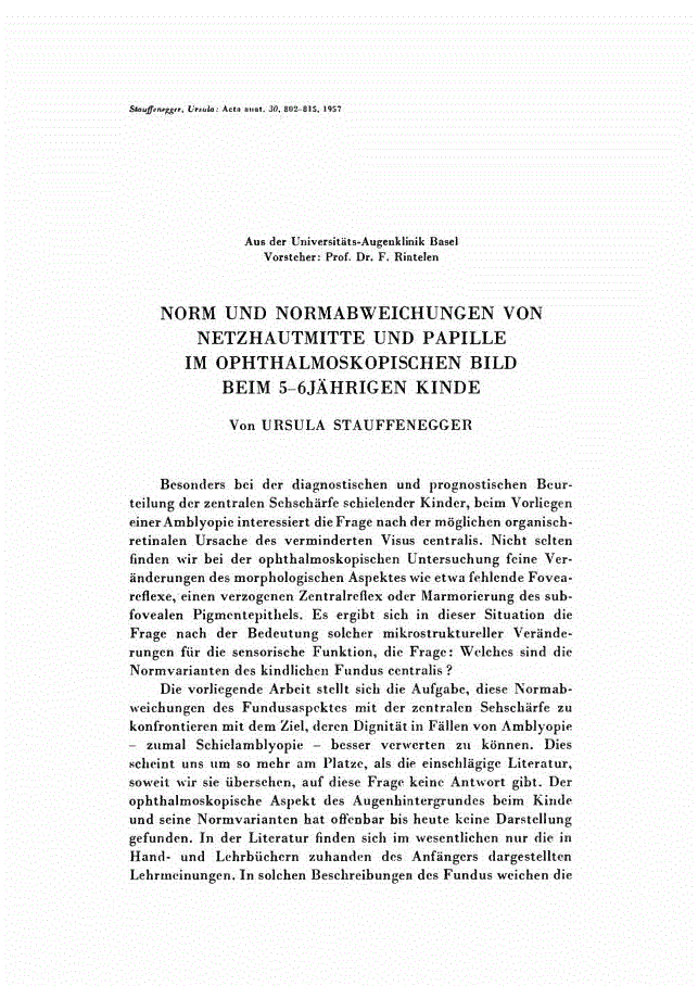 First page of NORM UND NORMABWEICHUNGEN VON NETZHAUTMITTE UND PAPILLE IM OPHTHALMOSKOPISCHEN BILD BEIM 5–6JÄHRIGEN KINDE