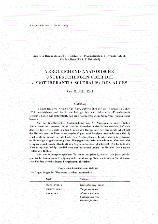 First page of VERGLEICHEND-ANATOMISCHE UNTERSUCHUNGEN ÜBER DIE ”PROTUBERANTIA SCLERALIS” DES AUGES