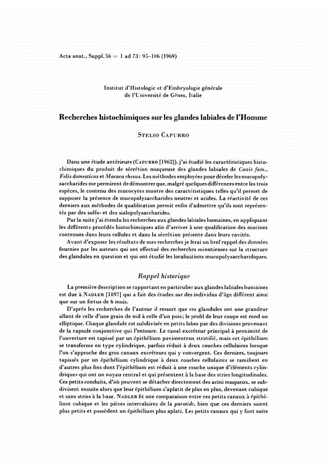 First page of Recherches histochimiques sur les glandes labiales de l’Homme