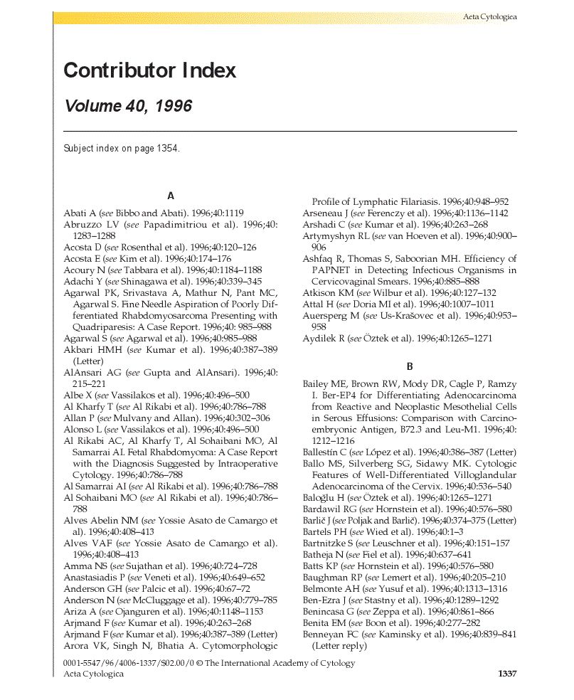 First page of Contributor Index<subtitle>Volume 40, 1996</subtitle>