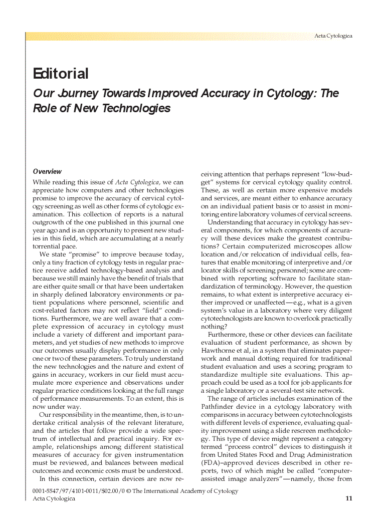 First page of Our Journey Towards Improved Accuracy in Cytology: The Role of New Technologies
