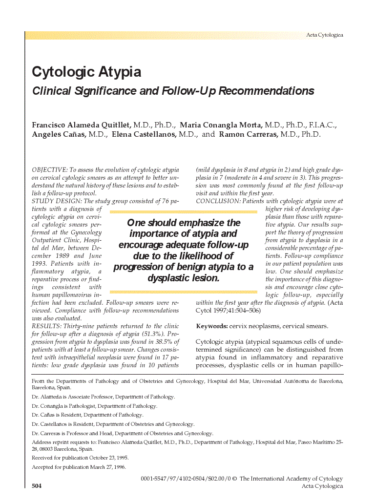 First page of Cytologic Atypia<subtitle>Clinical Significance and Follow-Up Recommendations</subtitle>