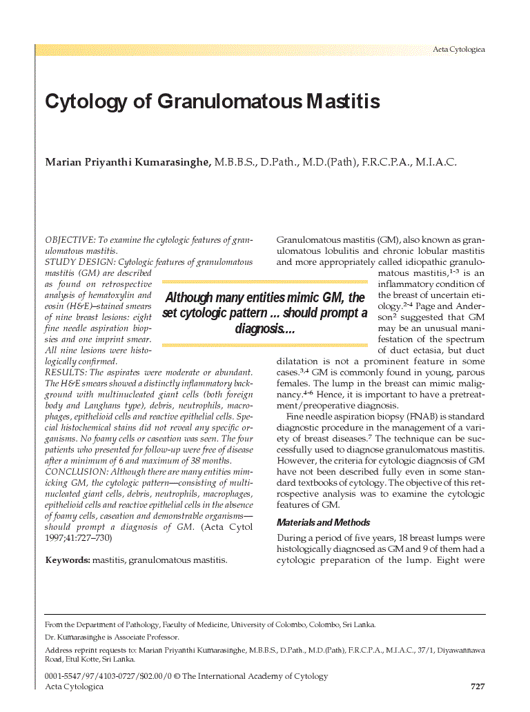 First page of Cytology of Granulomatous Mastitis