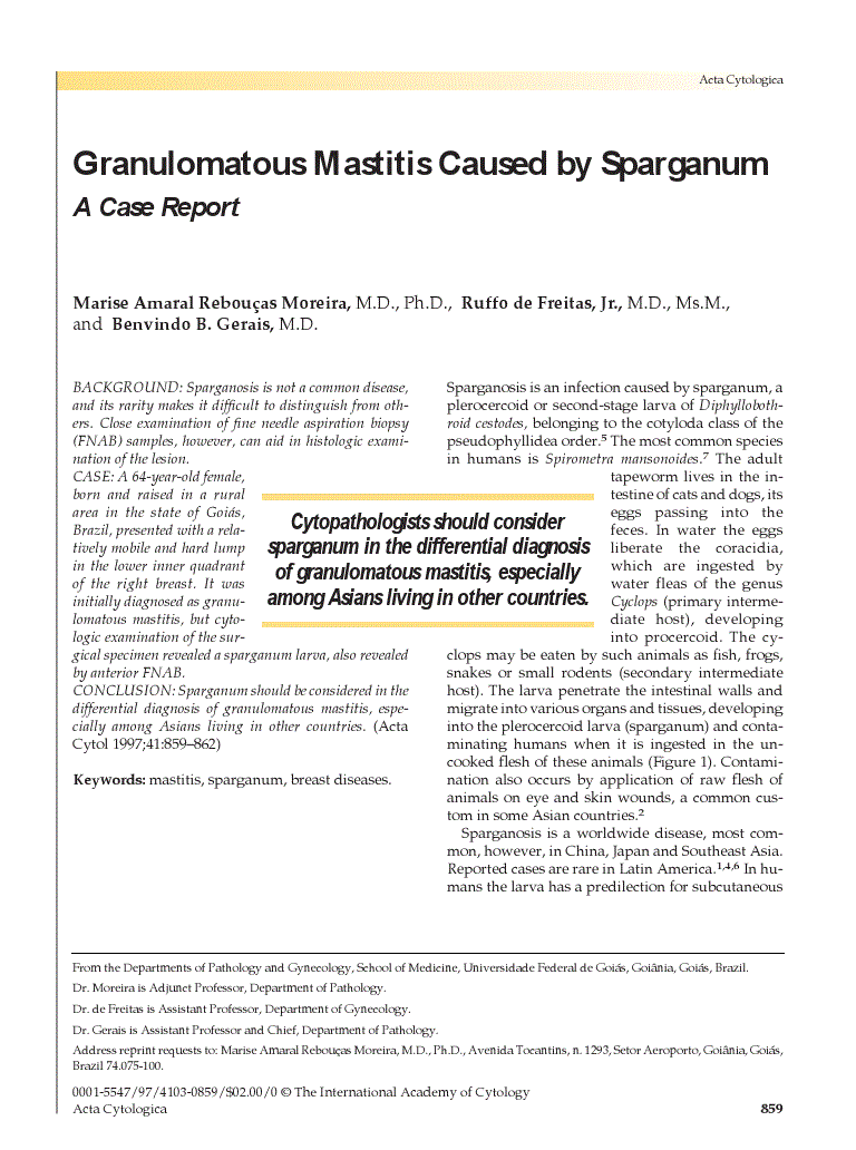 First page of Granulomatous Mastitis Caused by Sparganum<subtitle>A Case Report</subtitle>