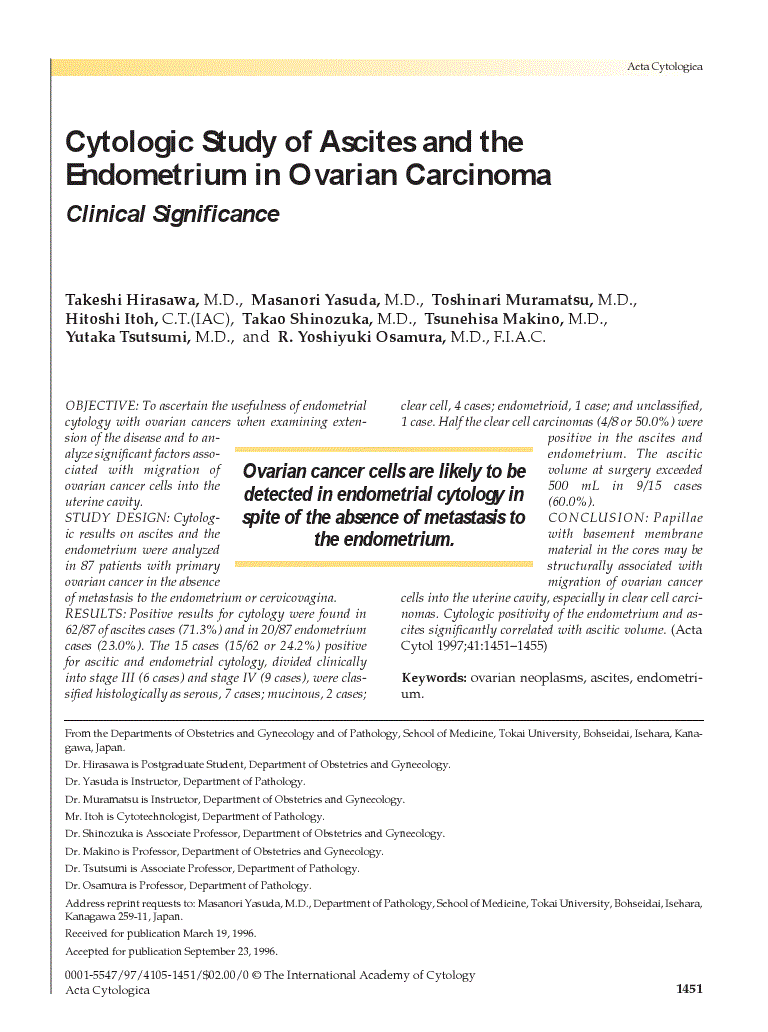 First page of Cytologic Study of Ascites and the Endometrium in Ovarian Carcinoma<subtitle>Clinical Significance</subtitle>