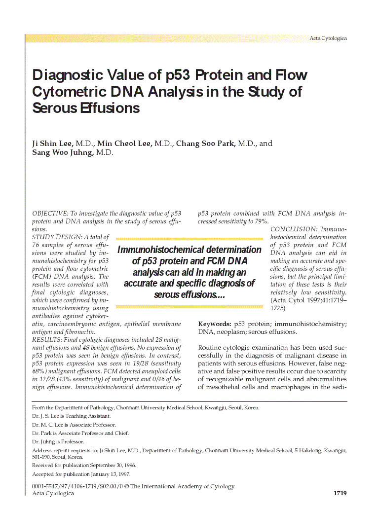 First page of Diagnostic Value of p53 Protein and Flow Cytometric DNA Analysis in the Study of Serous Effusions