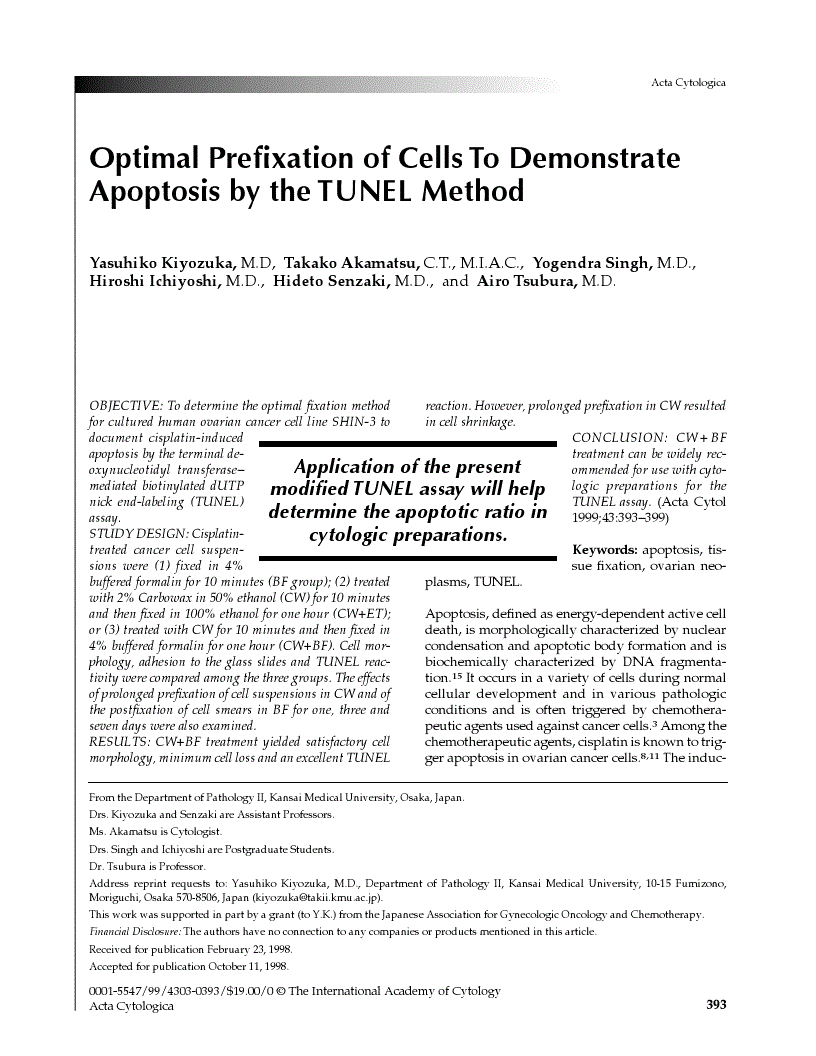 First page of Optimal Prefixation of Cells To Demonstrate Apoptosis by the TUNEL Method