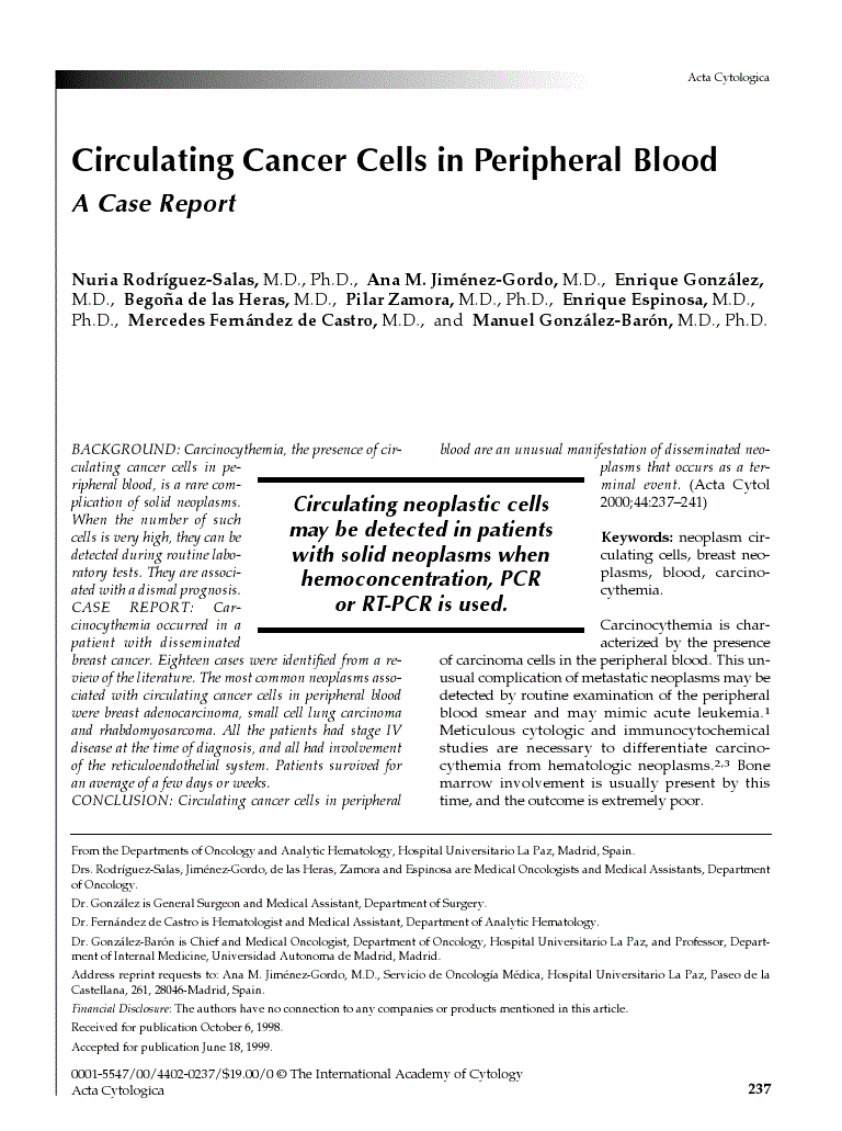 First page of Circulating Cancer Cells in Peripheral Blood<subtitle>A Case Report</subtitle>