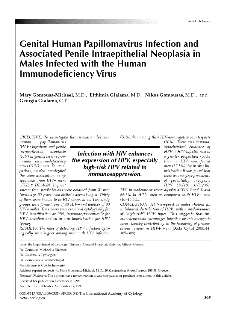 First page of Genital Human Papillomavirus Infection and Associated Penile Intraepithelial Neoplasia in Males Infected with the Human Immunodeficiency Virus