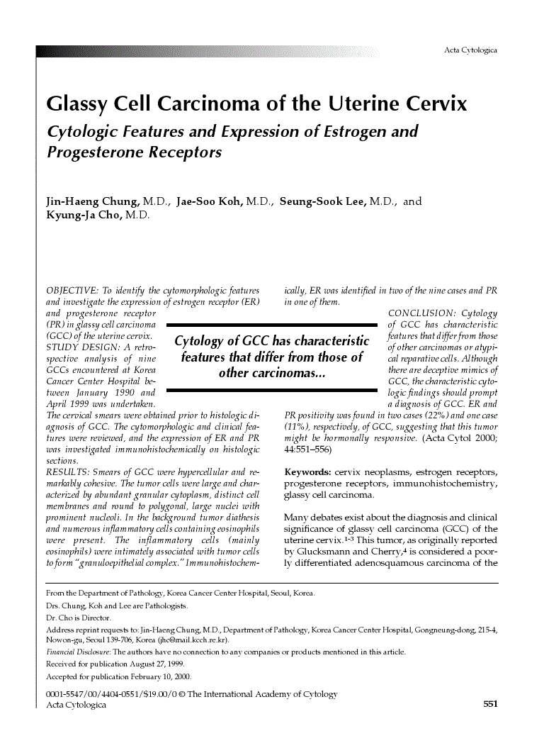 First page of Glassy Cell Carcinoma of the Uterine Cervix<subtitle>Cytologic Features and Expression of Estrogen and Progesterone Receptors</subtitle>