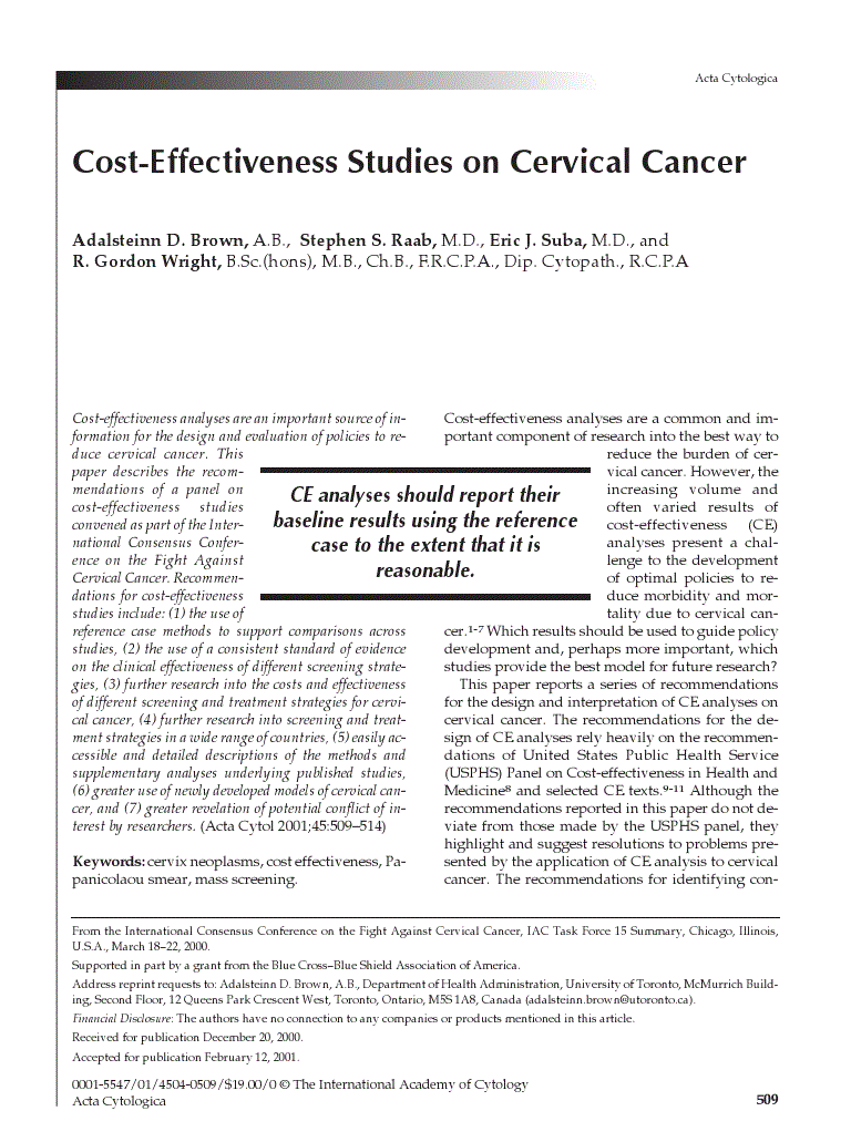 First page of Cost-Effectiveness Studies on Cervical Cancer