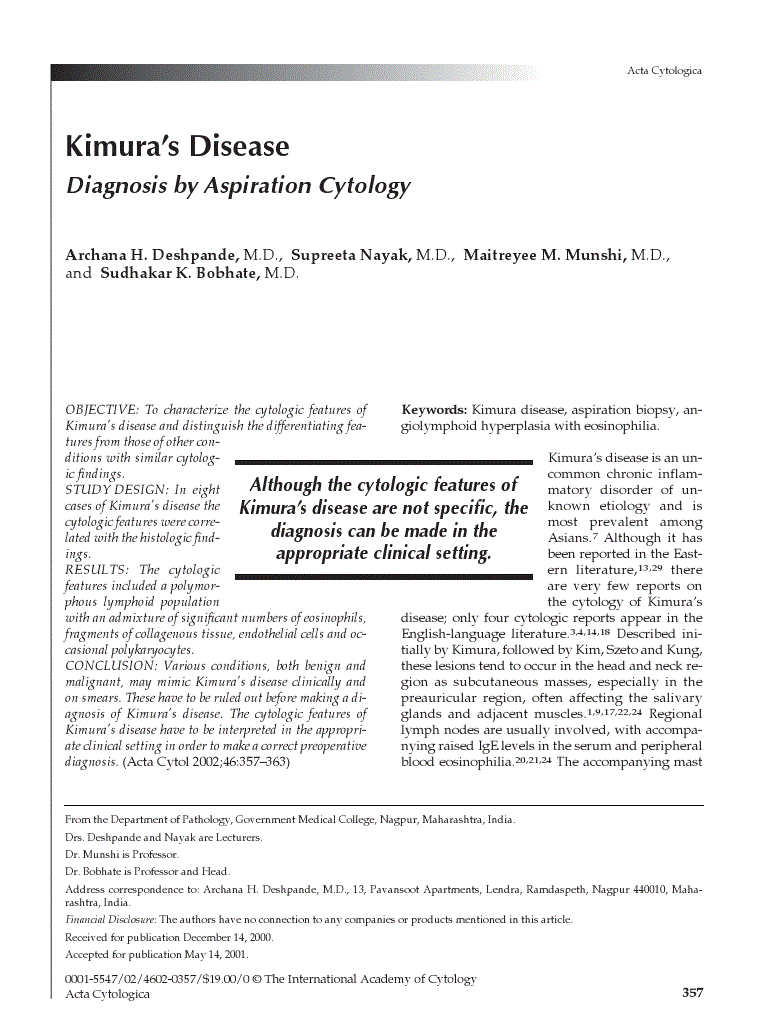 First page of Kimura’s Disease<subtitle>Diagnosis by Aspiration Cytology</subtitle>