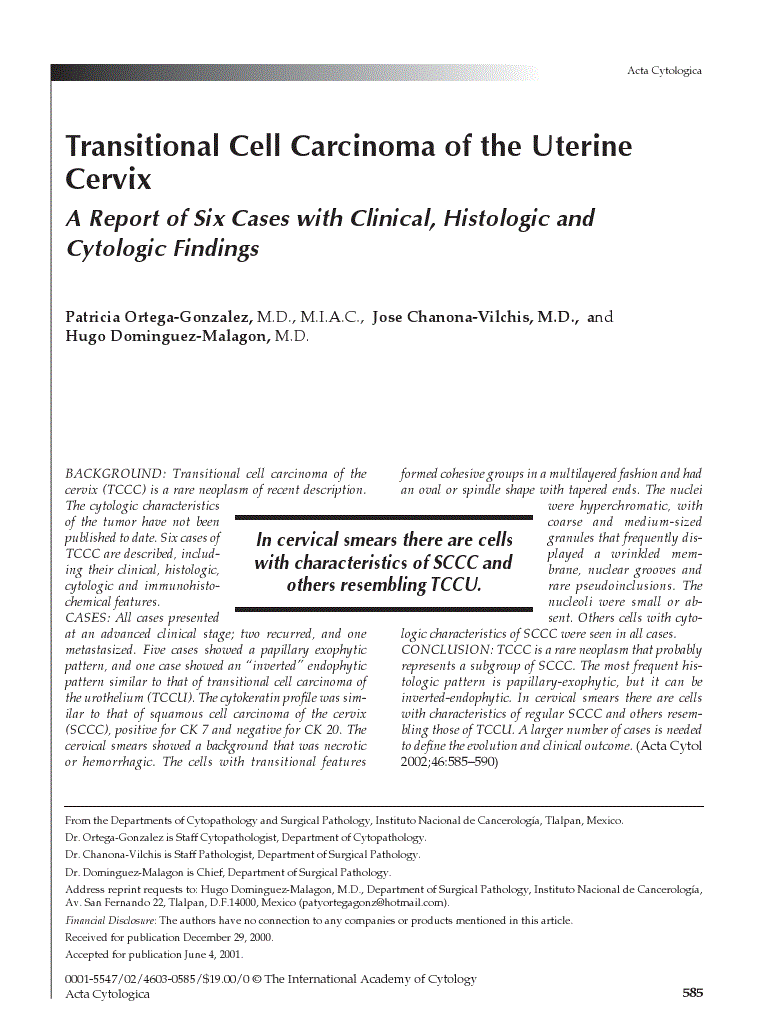 First page of Transitional Cell Carcinoma of the Uterine Cervix<subtitle>A Report of Six Cases with Clinical, Histologic and Cytologic Findings</subtitle>