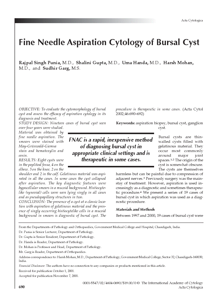 First page of Fine Needle Aspiration Cytology of Bursal Cyst