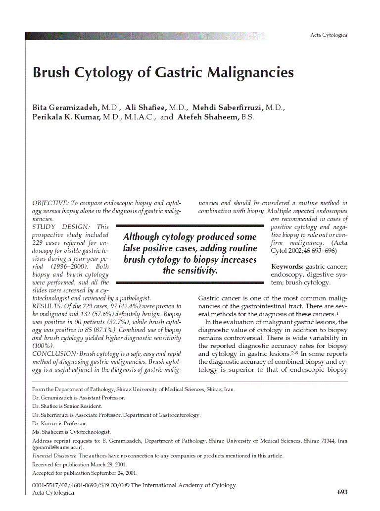 First page of Brush Cytology of Gastric Malignancies