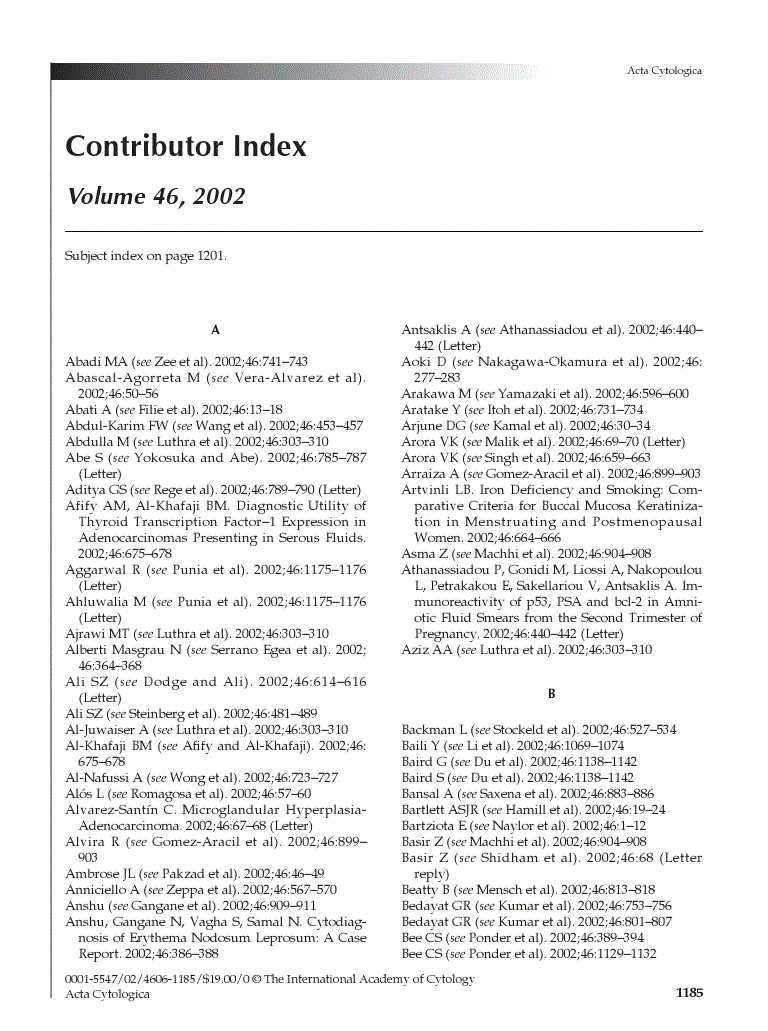 First page of Contributor Index