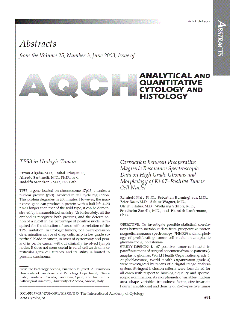 First page of Analytical And Quantitativecytology And Histology From The Volume 25, Number 3, June 2003