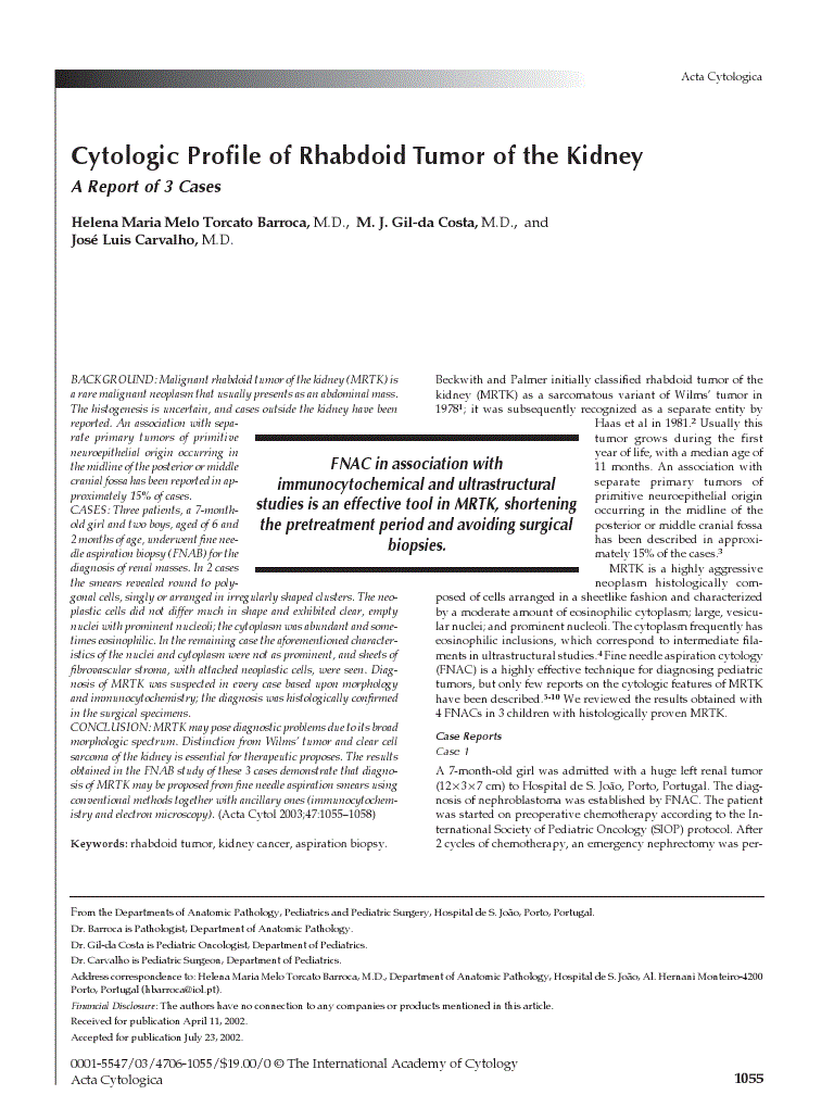 First page of Cytologic Profile of Rhabdoid Tumor of the Kidney<subtitle>A Report of 3 Cases</subtitle>