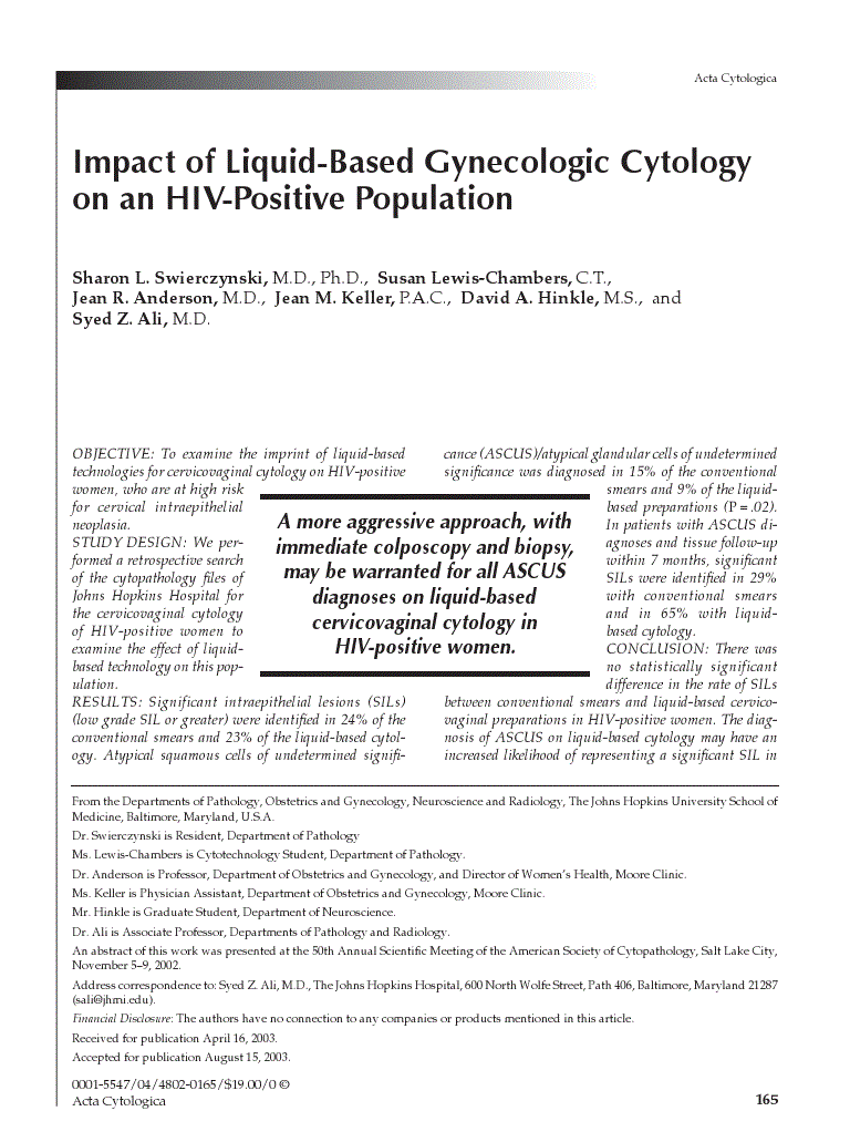 First page of Impact of Liquid-Based Gynecologic Cytology on an HIV-Positive Population