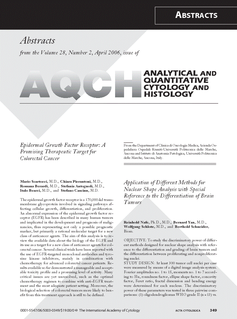 First page of Analytical And Quantitativecytology And Histology From The Volume 28, Number 2, April 2006