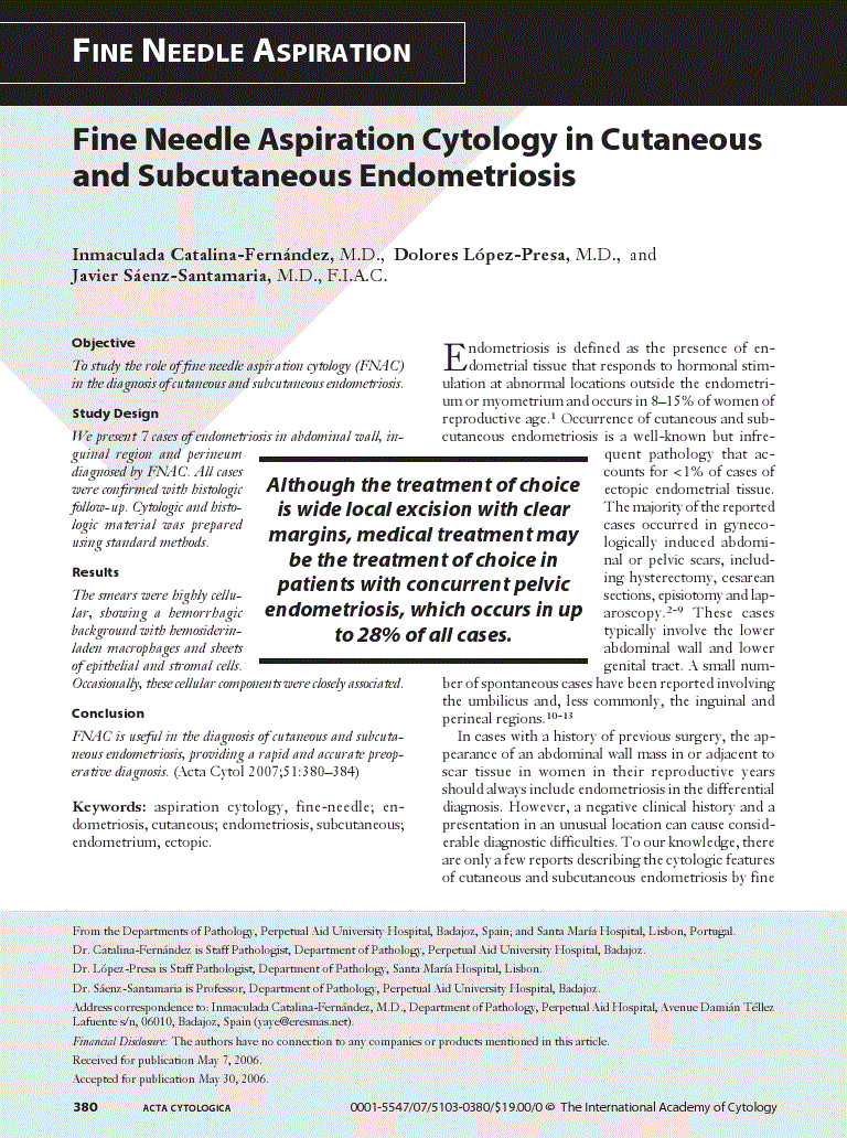 First page of Fine Needle Aspiration Cytology in Cutaneous and Subcutaneous Endometriosis