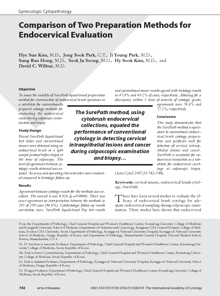 First page of Comparison of Two Preparation Methods for Endocervical Evaluation