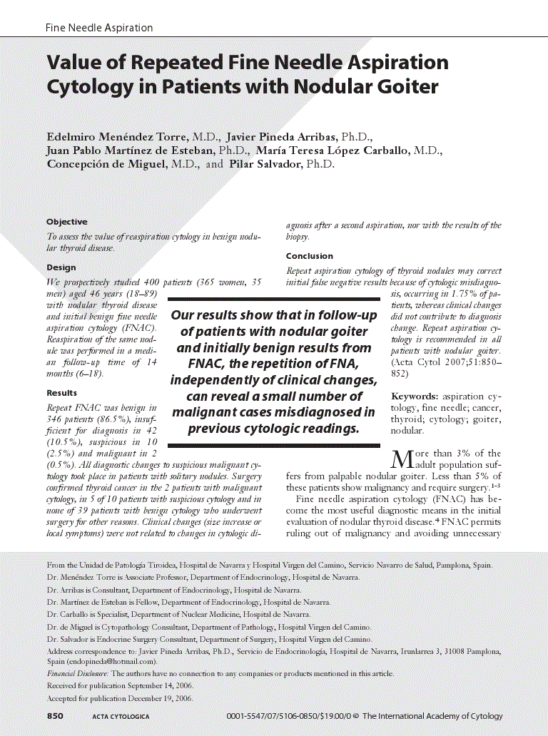 First page of Value of Repeated Fine Needle Aspiration Cytology in Patients with Nodular Goiter
