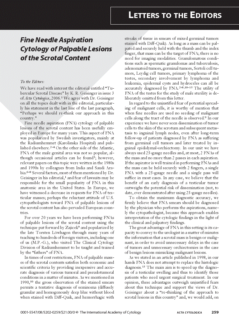 First page of Cytologic Fine Needle Aspiration Findings by Vegetant Intravascular Hemangioendothelioma