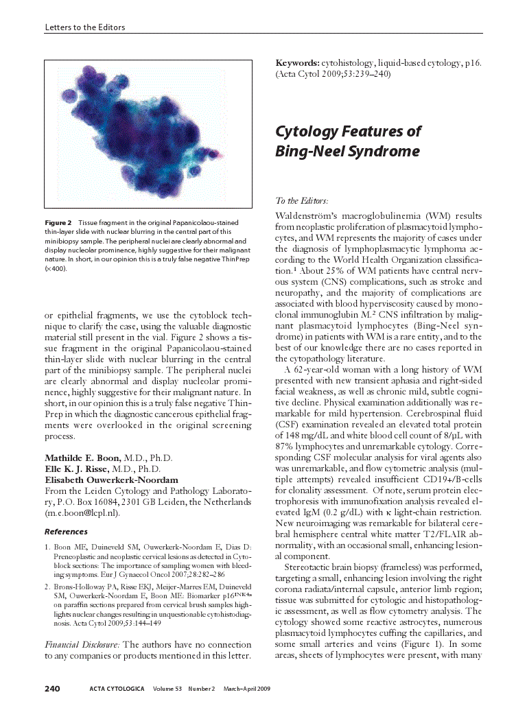First page of Cytology Features of Bing-Neel Syndrome