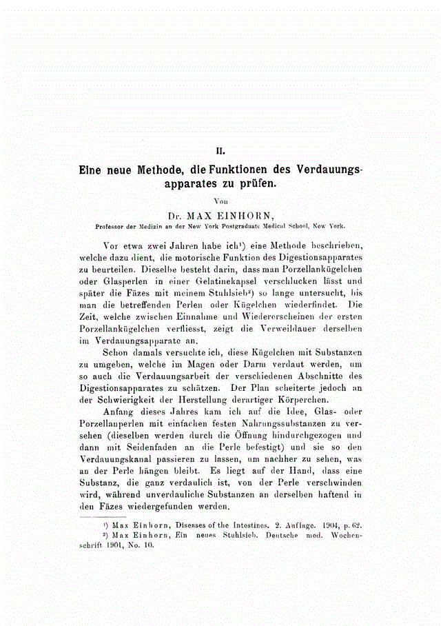 First page of Eine neue Methode, die Funktionen des Verdauungsapparates zu prüfen