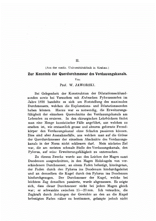 First page of Zur Kenntnis der Querdurchmesser des Verdauungskanals