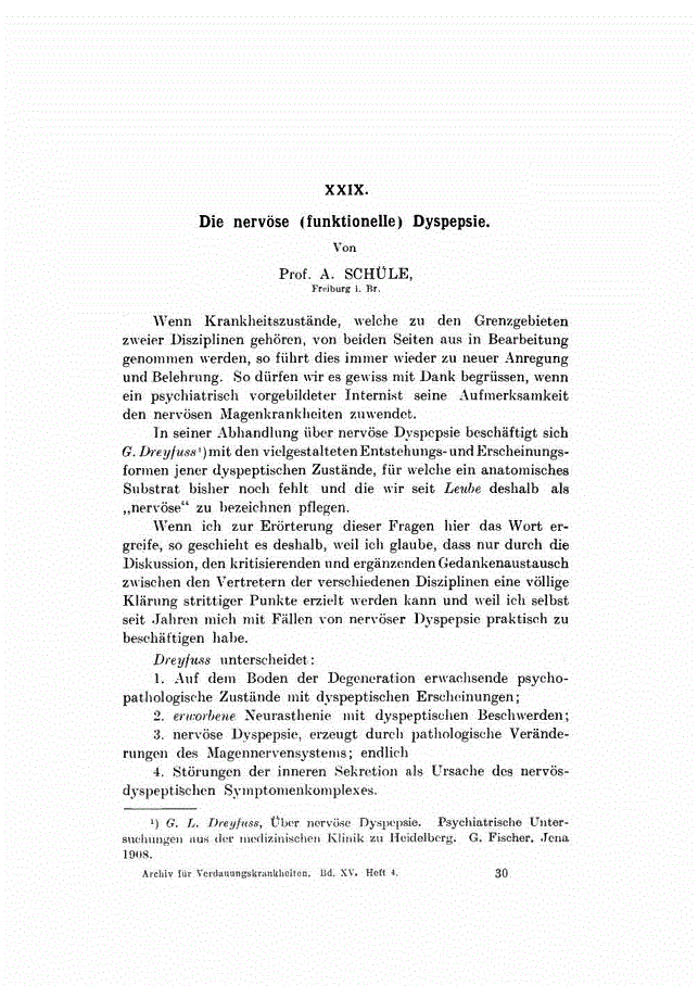 First page of Die nervöse (funktionelle) Dyspepsie