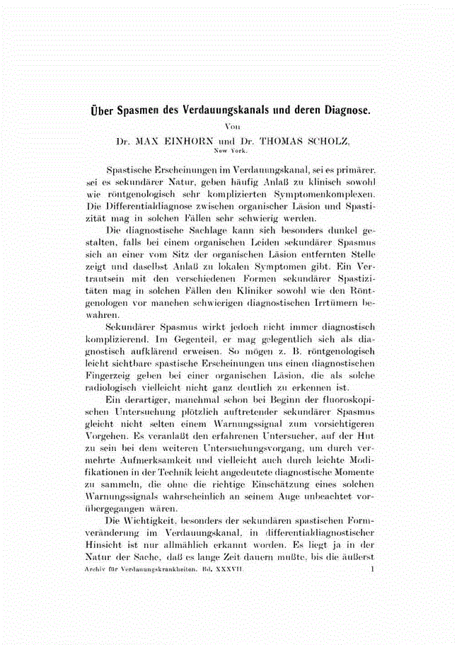 First page of Über Spasmen des Verdauungskanals und deren Diagnose