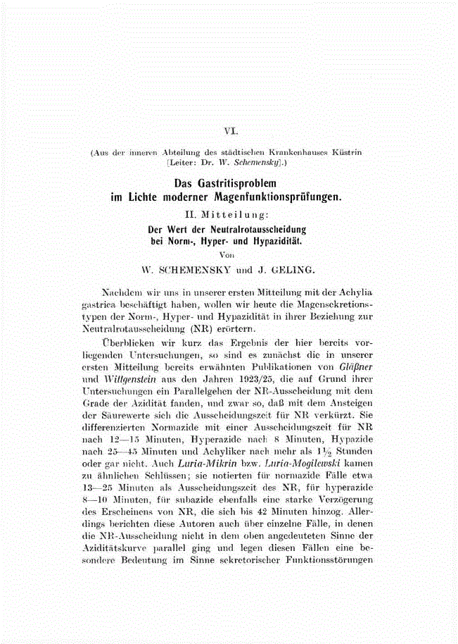 First page of Das Gastritisproblem im Lichte moderner Magenfunktionsprüfungen<subtitle> II. Mitteilung:Der Wert der Neutralrotausscheidung bei Norm-, Hyper- und Hypazidität</subtitle>