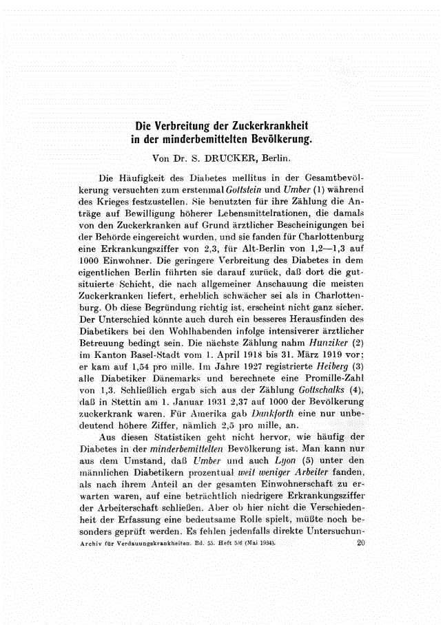 First page of Die Verbreitung der Zuckerkrankheit in der minderbemittelten Bevölkerung