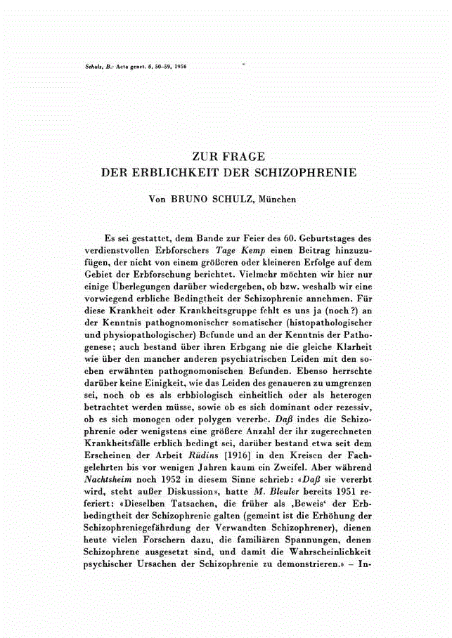 First page of ZUR FRAGE DER ERBLICHKEIT DER SCHIZOPHRENIE