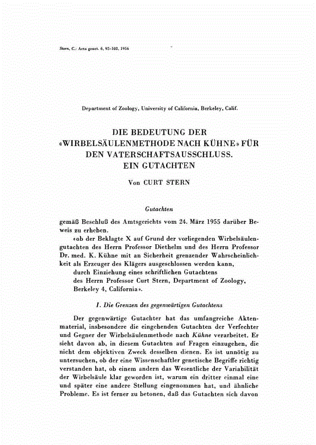 First page of DIE BEDEUTUNG DER “WIRBELSÄULENMETHODE NACH KÜHNE” FÜR DEN VATERSCHAFTSAUSSCHLUSS. EIN GUTACHTEN