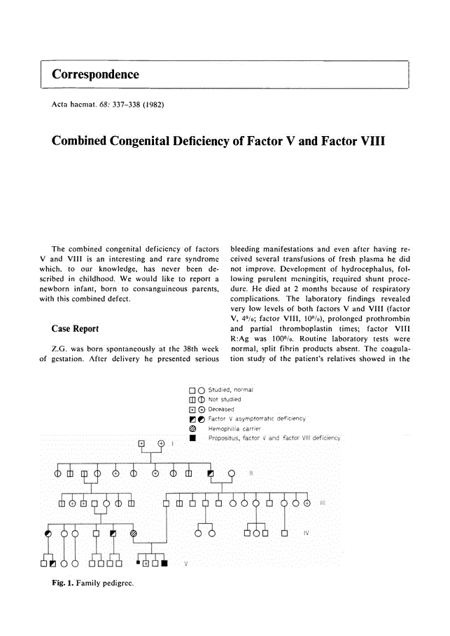 First page of Combined Congenital Deficiency of Factor V and Factor VIII