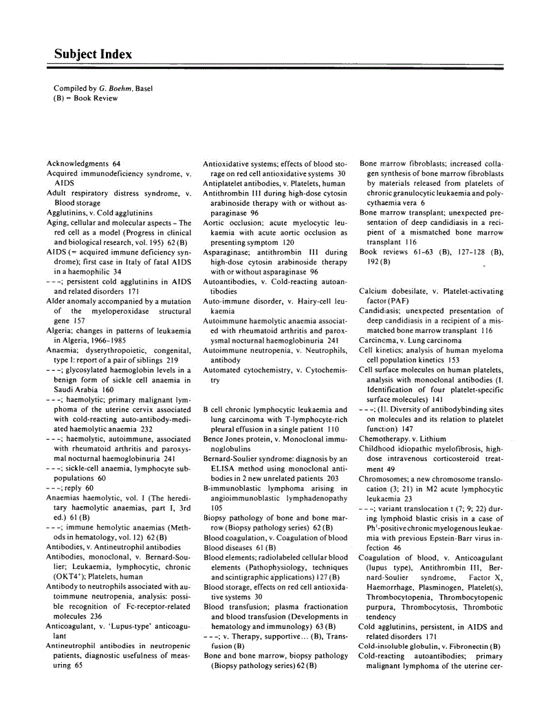 First page of Subject Index, Vol. 75, 1986